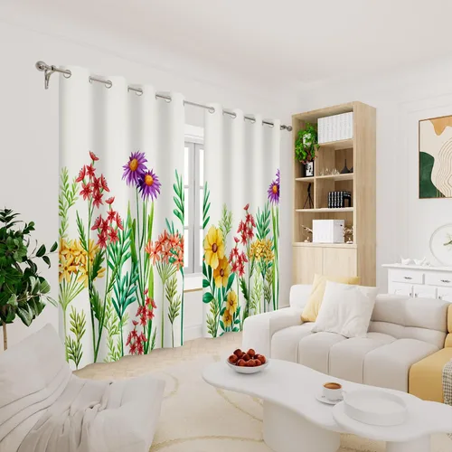 Miniatura 6 de Renaiss Cortinas de flores de 21 x 45 pulgadas, cortinas opacas botánicas con ojales para ventana, estampado de hojas y flores, flores silvestres