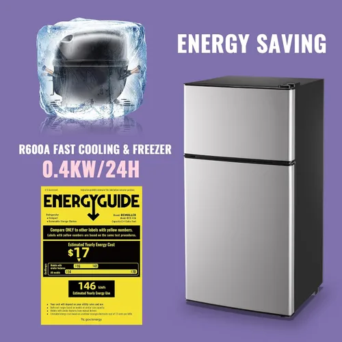 Miniatura 4 de DEMULLER - Refrigerador pequeño de 2.4 pies cúbicos con congelador, refrigerador para dormitorio con estantes de plástico removibles, ideal