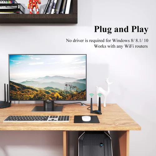 Miniatura 5 de WAVLINK Adaptador WiFi USB3.0, adaptador de red inalámbrica AC1300Mbps para PC de escritorio, doble banda 5GHz+2.4GHz WLAN con alta ganancia 2X 3dBi