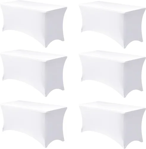 Miniatura 21 de Funda Elástica para Mesa para Mesas Rectangulares de 4 pies - Paquete de 8 Manteles de Spandex Azul Aguamarina con Elástico - Para Mesas Plegables