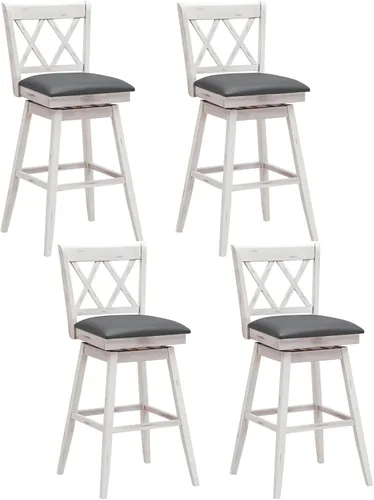 Miniatura 4 de ERGOMASTER Juego de 4 taburetes de bar con altura de mostrador, barra giratoria de 360° de altura de 25 pulgadas con cojín tapizado y marco