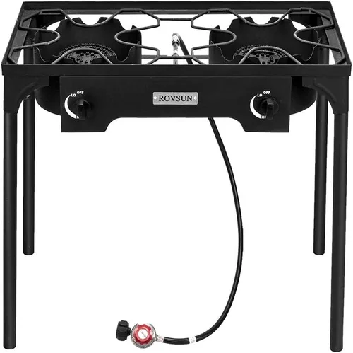 Miniatura 5 de Bonnlo Estufa de gas de propano portátil de 2 quemadores para exteriores, quemador de hierro fundido resistente con patas de soporte desmontables