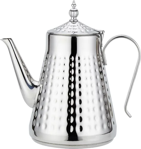 Miniatura 13 de SANQIAHOME 1.2L (40oz) martillo de acero inoxidable modelado tetera con infusor extraíble, cubierta de hojas sueltas, plata