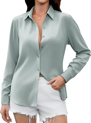 Miniatura 11 de Camisas Premium de Seda Satinada Suave y Transpirable con Botones para Mujer, Blusas de Manga Larga, Tops de Trabajo Casuales