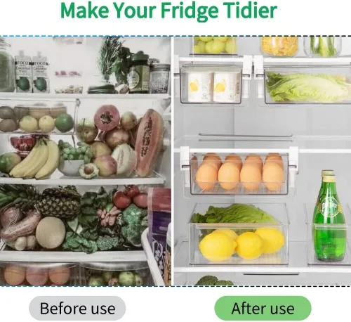 Miniatura 5 de vacane Contenedores organizadores de nevera, cajón de refrigerador de plástico transparente con asa, organizador de cajón de refrigerador extraíble