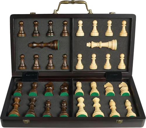 Miniatura 4 de Juego de ajedrez de madera de 18.5 pulgadas con asa, juegos de ajedrez para adultos y niños, juegos de mesa plegables portátiles con tamaño King
