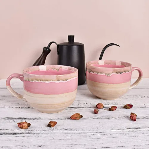 Miniatura 4 de Bosmarlin Juego de 2 tazas de café grandes de cerámica, tazas de café jumbo de gres para la oficina y el hogar, 16 onzas, aptas para lavavajillas