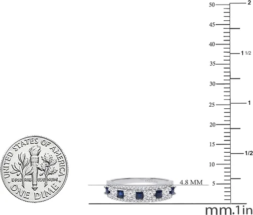 Miniatura 23 de Dazzlingrock Collection Anillo de boda de 9 piedras de zafiro azul princesa y diamante blanco redondo de 0.098 in cada uno en oro de 14 quilates