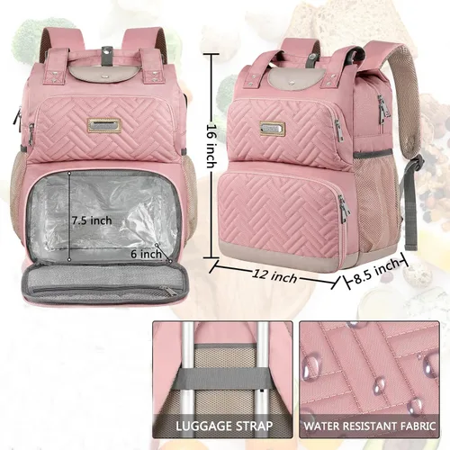 Miniatura 4 de Lonchera-Mochila para mujeres, mochilas con aislamiento térmico con bolsillo RFID, resistente al agua, mochila con puerto USB, portátil de 15,6