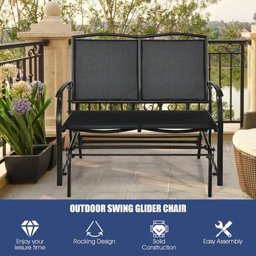 Miniatura 4 de Giantex Bancos planeadores de patio para exteriores, silla mecedora con marco de acero, capacidad de 400 libras, balancín de columpio para patio