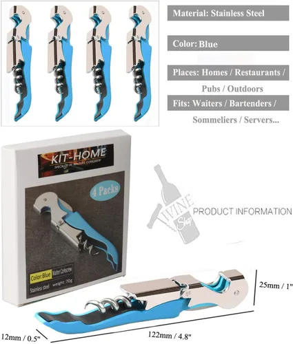 Miniatura 4 de Juego de sacacorchos para camareros profesionales, llave de vino de acero inoxidable resistente con bisagras para camareros de restaurantes, BLUE 4