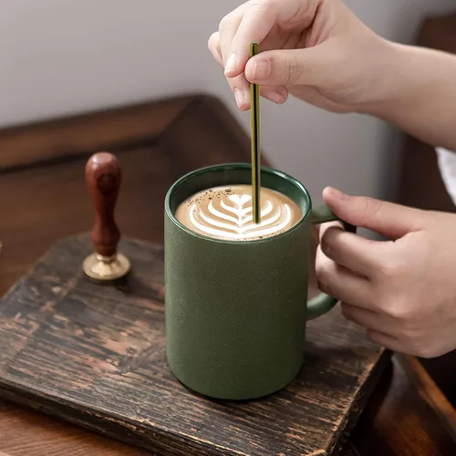 Miniatura 7 de Tazas de café mate de porcelana esmerilada, taza de té para oficina en casa, restaurante, tazas con cucharas de café largas y pequeñas, juego de 2