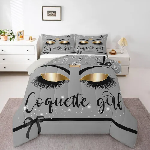 Miniatura 12 de Erosebridal Juego de edredón de pestañas, juego de ropa de cama de maquillaje femenino para niñas y mujeres, decoración de dormitorio de oro rosa