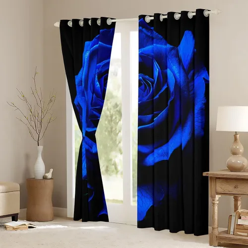 Miniatura 3 de Cortinas de ventana para el día de San Valentín para dormitorio, sala de estar, estampado 3D, cortinas florales de rosas azules para niños y niñas