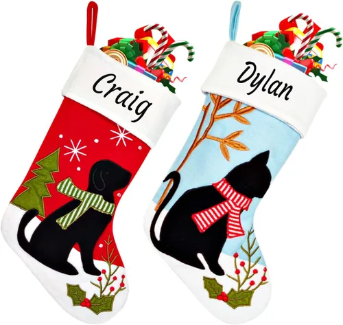 Miniatura 14 de Calcetín de Navidad Personalizado Grande Tejido Personalizado Bordado con Nombre Calcetín de Navidad para Familia Niños Mascotas Decoración