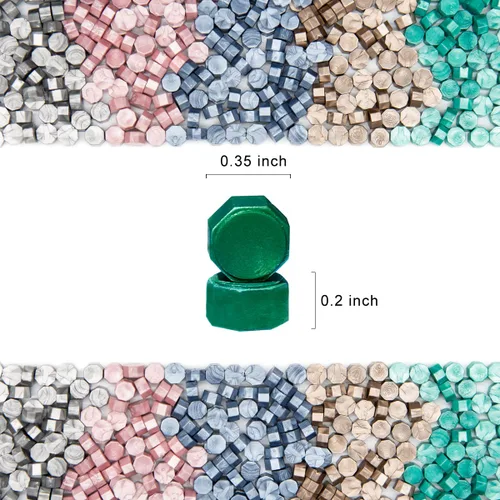 Miniatura 4 de 200 cuentas de sello de cera verde metálico, cuentas de sello de cera de Navidad verde pino a granel para invitaciones de boda, sello de cera