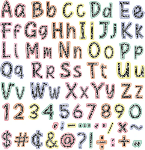 Miniatura 21 de 260 piezas de letras en blanco y negro para tablón de anuncios de aula, paquete combinado de letras de 4 pulgadas, juego de puntos y rayas
