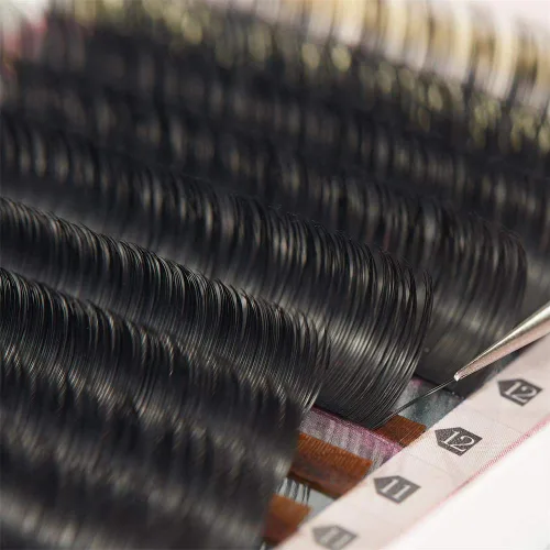 Miniatura 6 de Extensiones de pestañas planas de color negro mate, puntas divididas individuales, suaves y ligeras, pestañas elipse para uso profesional, 0.008 in