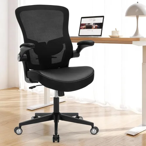 Miniatura 9 de Ergonomic PU Leather Office Chair, 400lbs Weight Capacity, Breathable Mesh Back, Adjustable Height & Flip-Up Arms, Heavy Duty Computer Desk Chair