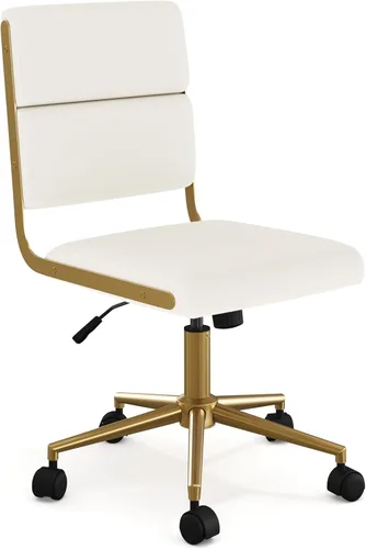 Miniatura 14 de Martha Stewart Lulu - Silla giratoria con asiento ajustable en altura para oficina en casa en piel sintética negra con marco de níquel pulido