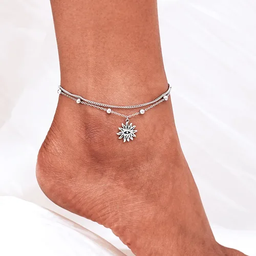 Miniatura 12 de CHIC & ARTSY Tobilleras delicadas de plata de ley S925 para verano, pulsera de tobillo ajustable multicapa para playa, joyería de pie para mujer