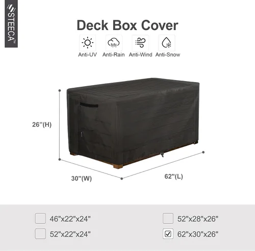 Miniatura 2 de Funda para Caja de Cubierta de Patio Impermeable Rectangular para Exteriores Funda para Banco de Almacenamiento 62L x 30A x 26Al pulgadas, Negro