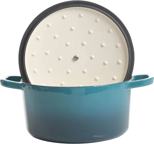 Miniatura 4 de Crock-Pot Artisan - Horno holandés redondo de hierro fundido esmaltado de 3 cuartos de galón, color verde azulado degradado, utensilio de cocina