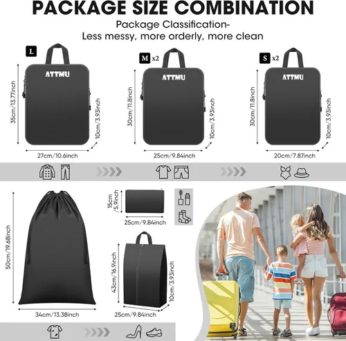 Miniatura 4 de Juego de 8 cubos de embalaje de compresión, cubos de embalaje expandibles para accesorios esenciales de viaje, bolsas de compresión de viaje