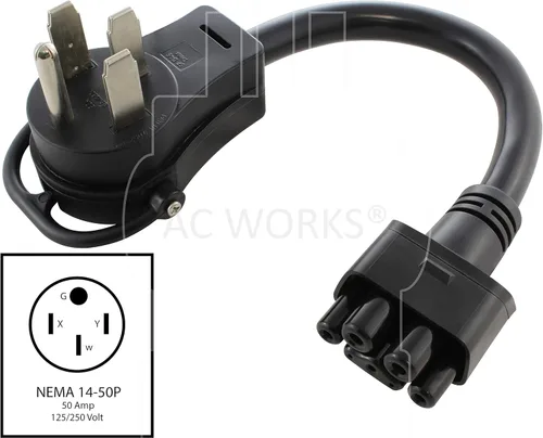 Miniatura 2 de AC WORKS Adaptador de carga EV para uso Tesla (14-50P 4-Prong Gen2 Pigtail-32Amp)