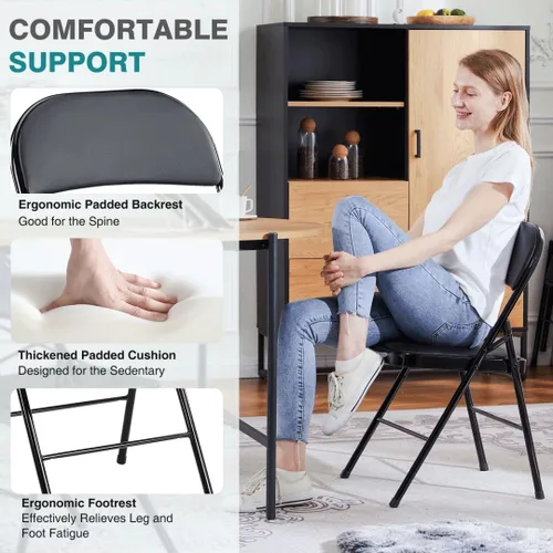 Miniatura 5 de Juego de 2 sillas plegables acolchadas de acrílico apilables portátiles con cojín para actividades al aire libre, reuniones en interiores, salas
