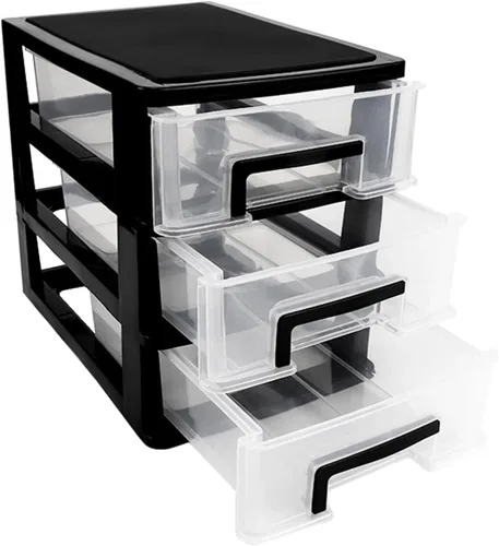 Caja organizadora de cajones de plástico de 3 niveles para escritorio, cosméticos, joyas, suministros de oficina, organización del hogar (8.46 x 5.9