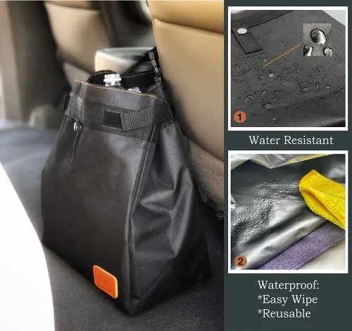 Miniatura 4 de Bolsa de basura para automóvil, organizador extragrande, impermeable y plegable; se cuelga en el reposacabezas, asiento trasero y puerta lateral