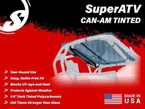 Miniatura 2 de SuperATV Techo tintado oscuro para Can-Am Maverick 2014-2018 Policarbonato de 1/4 de pulgada 250 veces más fuerte que el vidrio Ideal para uso