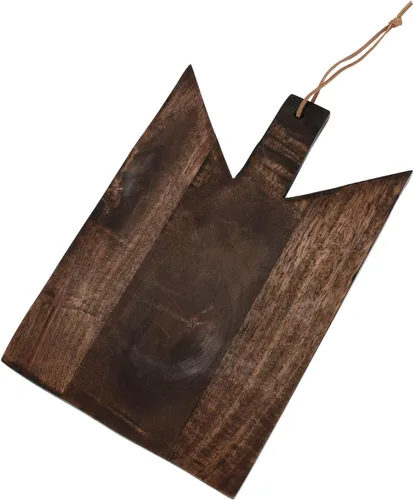 Main + Mesa Tabla de cortar de madera geométrica con corbata de cuero Añejado oscuro