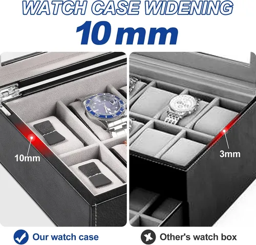 Miniatura 5 de BareTulip Caja organizadora de reloj para hombre, caja de reloj con 6 ranuras, caja de reloj de piel sintética con ventana de vidrio y cerradura