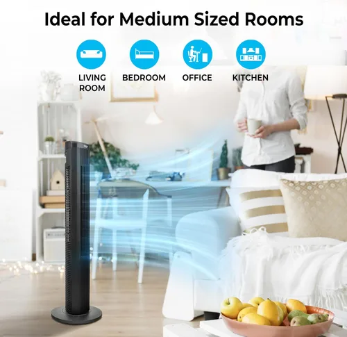 Miniatura 3 de Comfort Zone Ventilador de torre oscilante sin aspas de 40 pulgadas Ventilador de pie silencioso, 3 velocidades y 4 modos, temporizador de 15