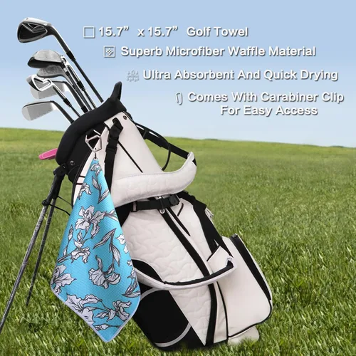 Miniatura 7 de FINGER TEN Toalla de golf de microfibra para bolsas de golf para hombres y mujeres con clip de 15.7 x 15.7 pulgadas, juego en gris, negro, azul