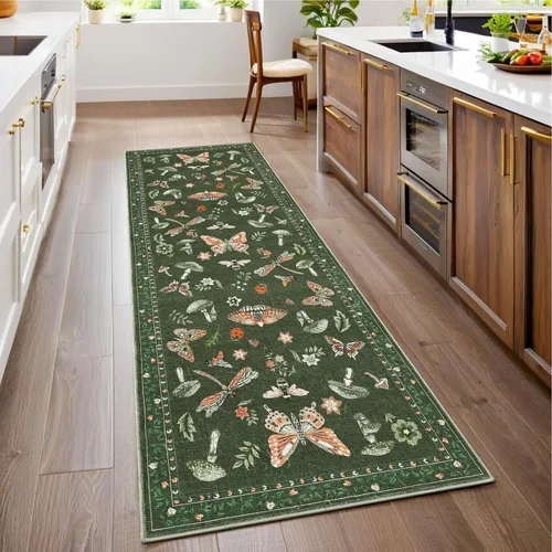 Miniatura 58 de ROYHOME - Alfombra con diseño de hongos e insectos, para pasillos, cocina o baño, antideslizante, lavable, suave, larga, 2 x 6, beige