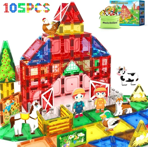 Miniatura 8 de Juguetes de azulejos magnéticos con animales de granja para niños de 3 años en adelante, bloques magnéticos, juguetes de construcción para niños