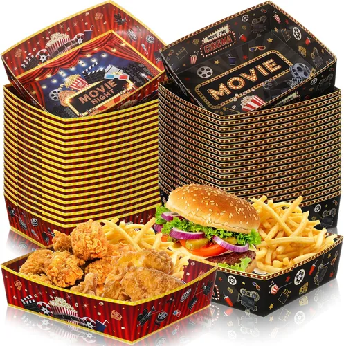 Miniatura 7 de Ziliny 36 piezas de suministros para fiestas nocturnas de películas, bandejas de aperitivos grandes de noche de películas, bandeja de papel