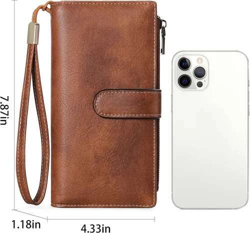 Miniatura 5 de GOIACII Carteras para Mujer de Gran Capacidad Portador de Tarjetas de Crédito Cartera Rfid Mujer Doble Cremallera Bolsillo Cuero Bifold para Damas