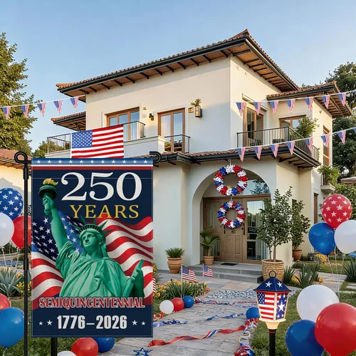 Miniatura 4 de Bandera de jardín de Estados Unidos del 250 aniversario, pancarta patriótica de doble cara para exteriores, decoración de bandera estadounidense