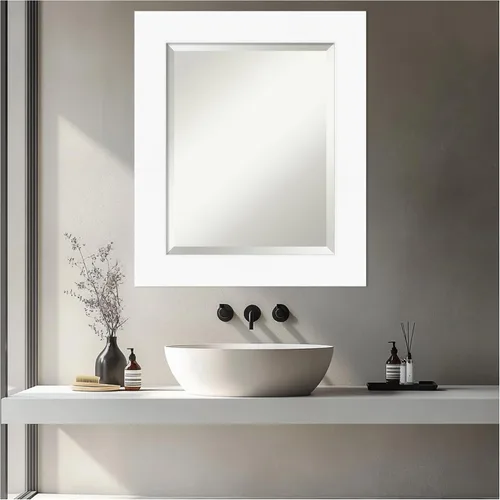 Miniatura 9 de Amanti Art Espejo de tocador de baño de 26 x 22 pulgadas, color blanco, pequeño, moderno, contemporáneo, marco de pared, vidrio biselado, colgante