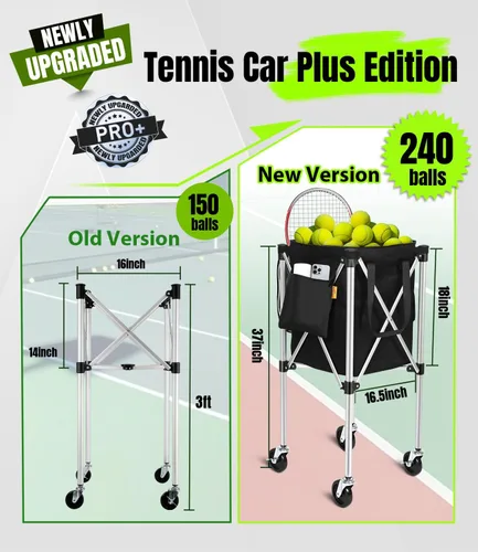 Miniatura 2 de Angooni Professional Tennis Cart with Silent PU Wheels - 2 Capacity Choices (150/240 Balls) - Sturdy, Lightweight & Portable Storage for Practice
