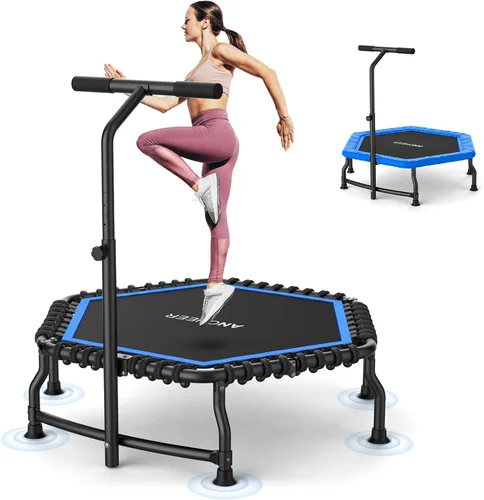 Miniatura 11 de ANCHEER Trampolín, trampolín de rebote de 50'' para adultos con barra, mini trampolín para interiores y exteriores, trampolín de fitness de 550LBS