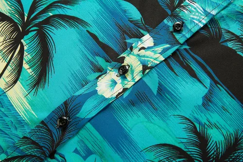 Miniatura 5 de EUOW - Camisa hawaiana estampada de manga corta para hombre, con botones, de verano, para playa