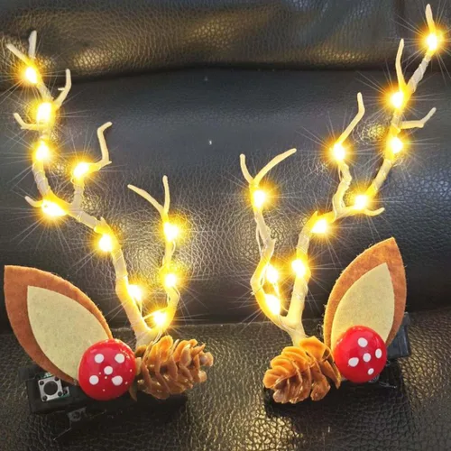 Miniatura 9 de BARTOSI Pinzas para el pelo de Navidad con luz LED, cuernos de reno, horquillas de Navidad, accesorios para el cabello para mujer (paquete de 2)