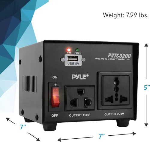 Miniatura 7 de Pyle Convertidor de Voltaje Subida y Bajada - Transformador de Voltaje Convertidor de 500 Vatios con Puerto de Carga USB, Adaptador de Corriente UK