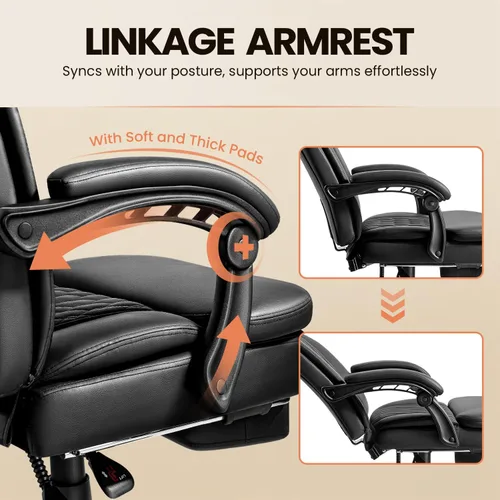 Miniatura 8 de TAVATA Silla de oficina ejecutiva de 400 libras con reposapiés, silla de oficina ergonómica grande y alta con soporte lumbar, respaldo alto Negro