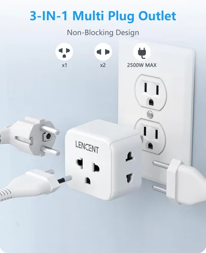 Miniatura 4 de LENCENT Adaptador de enchufe de EU a EE. UU., Adaptador de toma de EE. UU. a Europa, viaje de Europa a toma de EE. UU., extensor de toma de 3 lados